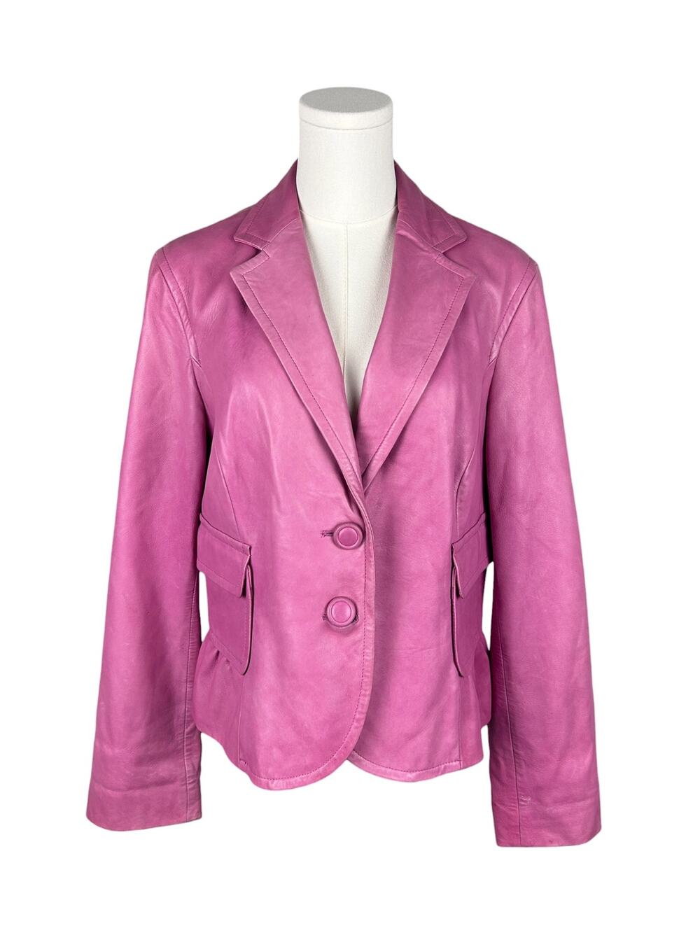 Vintage Pink Long Sleeve Button Front Nine West Squishy Soft Leather Jacket M/L